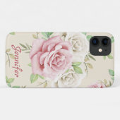Coques Case-Mate iPhone Chic blanc rose Roses Feuilles verts Floral (Dos (Horizontal))