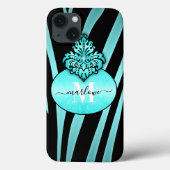 Coques Case-Mate iPhone Chic Bleu et Noir Zèbre rayures Nom Monogramme (Verso)