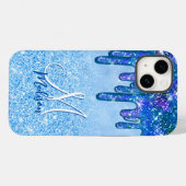 Coques Case-Mate iPhone Chic bleu glace ombre parties scintillant gouttes  (Verso (horizontal))