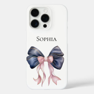 Coques iPhone 16 Pro Chic Bleu Rose Fille Bow