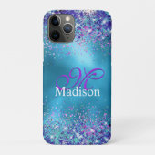 Coques Case-Mate iPhone Chic bleu rose irisé parties scintillant monogramm (Dos)