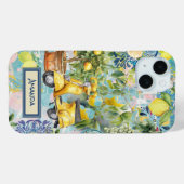 Coques Case-Mate iPhone Chic bleu turquoise sicilien citrus collage floral (Verso (horizontal))