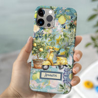 Chic bleu turquoise sicilien citrus collage floral