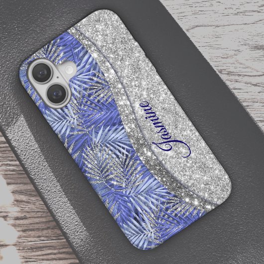 Coques Case-Mate iPhone chic bleu violet argent parties scintillant feuill