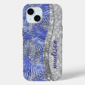 Coques Case-Mate iPhone chic bleu violet argent parties scintillant feuill (Verso)