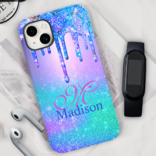 Coque Pour iPhone 14 Chic bleu violet ombre parties scintillant gouttes