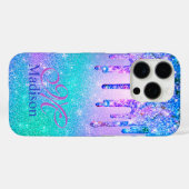 Coques Case-Mate iPhone Chic bleu violet ombre parties scintillant gouttes (Verso (horizontal))
