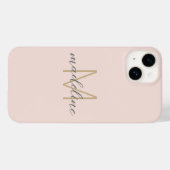 Coques Case-Mate iPhone Chic Blush Pink Gold Monogramme Nom initial Script (Verso (horizontal))