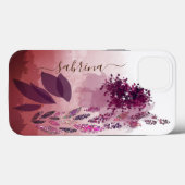 Coques Case-Mate iPhone Chic Bourgogne Aquarelle Monogramme Floral (Verso (horizontal))