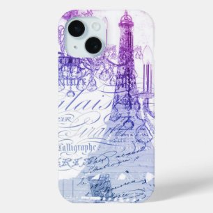 Coque Pour iPhone 15 chic chandelier français violet tour eiffel paris