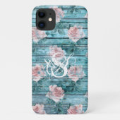 Coques Case-Mate iPhone Chic Chic Turquoise Rose floral Monogramme (Dos)