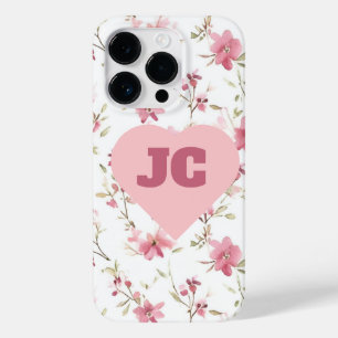 Coque Pour iPhone 14 Pro Chic Coeur Monogramme Initiales Rose Floral Shabby