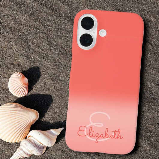 Coques Case-Mate iPhone Chic Coral Ombre Nom Lettre initiale Monogramme