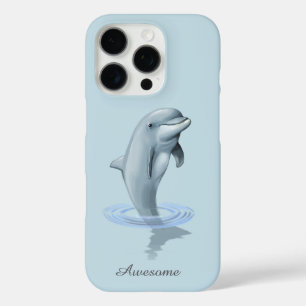 Coques iPhone 16 Pro Chic dauphin moderne et écriture sur fond bleu cla
