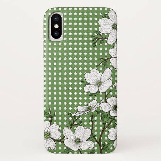 Coques Case-Mate iPhone Chic Dogwood Blossoms & Polka Dot Motif (Dos)