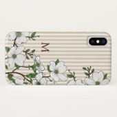 Coques Case-Mate iPhone Chic Dogwood Blossoms & Stripes Monogramme (Dos (Horizontal))