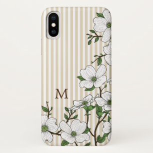 Coques Pour iPhone Chic Dogwood Blossoms & Stripes Monogramme
