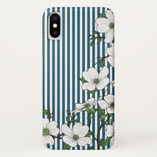 Coques Case-Mate iPhone Chic Dogwood Blossoms & Stripes Motif (Dos)