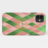 Coques Case-Mate iPhone Chic Élégant Argyle Rose et Vert Monogrammé (Dos (Horizontal))