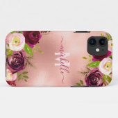Coques Case-Mate iPhone Chic Elegant Bourgogne Blush Pink Nom Floral (Dos (Horizontal))