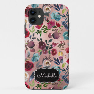 Case-Mate iPhone Case Chic Elegant Burgundy Pink Navy Nom floral