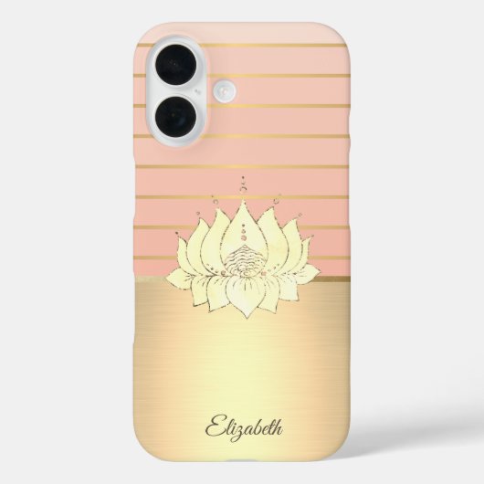 Coques Case-Mate iPhone Chic Élégant Lotus Doré Rayé (Verso)