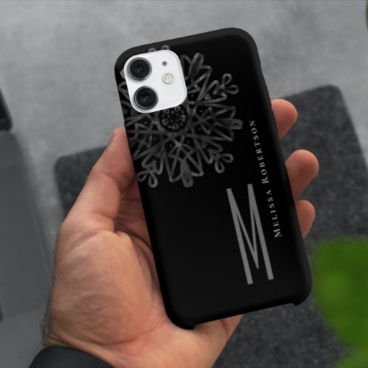 Coques Case-Mate iPhone Chic Élégant Noir et Blanc Orné Monogrammé