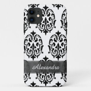 Coque Case-Mate Pour iPhone Chic élégant noir et blanc personnalisé damask