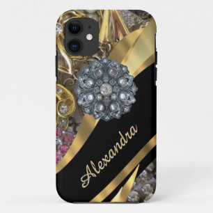 Coques Pour iPhone Chic élégant strass or bling personnalisé