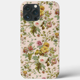 iPhone 13 Pro Max Case Chic élégant Vintage rose rose Motif