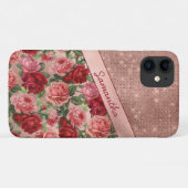 Coques Case-Mate iPhone Chic Elegant Vintage Rose Rouge Roses Nom Floral (Dos (Horizontal))