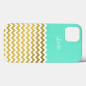 Coques Case-Mate iPhone Chic et élégant Aqua Green, Gold et White Chevron (Verso (horizontal))