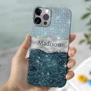 Coque Pour iPhone 15 Chic et girly sarcelle vert menthe paillettes mono