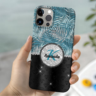 Case-Mate iPhone Case Chic et girly turquoise aqua pailleté feuilles mon