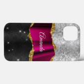 Coques Case-Mate iPhone Chic faux argent parties scintillant Fuchsia noir  (Verso (horizontal))