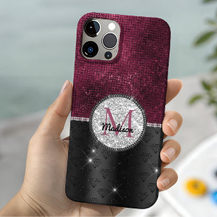 Case-Mate iPhone Case Chic faux paillettes argent bordeaux noir monogram