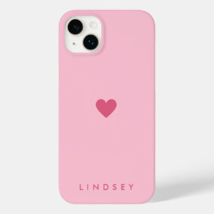 Coque Pour iPhone 14 Plus Chic Féminin Rose Cœur et Nom