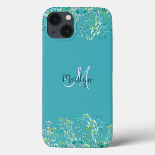 Coques Case-Mate iPhone Chic Fille Bleu Blanc Nom Floral Design (Verso)