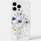 Coques Case-Mate iPhone Chic Fleur Bleue Aquarelle Monogrammée (Verso)