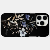 Coques Case-Mate iPhone Chic Fleur Bleue Aquarelle Monogrammée (Verso (horizontal))