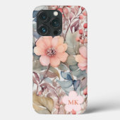 Coques Case-Mate iPhone Chic Fleur sauvage Aquarelle Nom du monogramme (Verso)