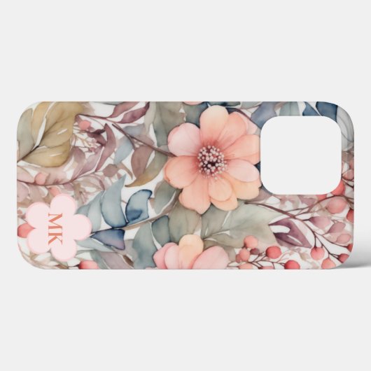 Coques Case-Mate iPhone Chic Fleur sauvage Aquarelle Nom du monogramme (Verso (horizontal))