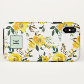Coques Case-Mate iPhone Chic Fleurs Jaunes et monogramme feuille (Dos (Horizontal))