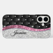 Coques Case-Mate iPhone Chic girly faux parties scintillant argent noir ro (Verso (horizontal))