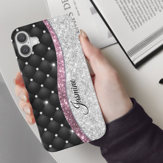 Coques Case-Mate iPhone Chic girly faux parties scintillant argent noir ro