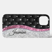Coques Case-Mate iPhone Chic girly faux parties scintillant argent noir ro (Verso (horizontal))
