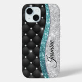 Coques Case-Mate iPhone Chic girly faux parties scintillant argent noir tu (Verso)