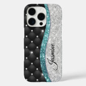 Coques Case-Mate iPhone Chic girly faux parties scintillant argent noir tu (Verso)
