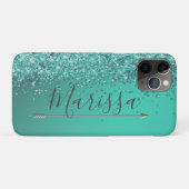Coques Case-Mate iPhone Chic Glitterie Turquiose Personnalisé (Dos (Horizontal))