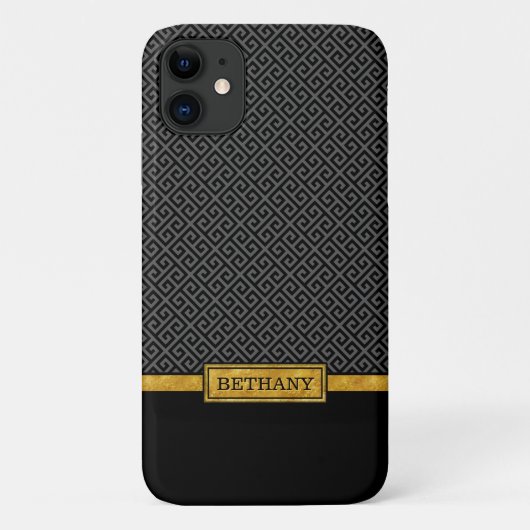 Coques Case-Mate iPhone Chic Gold Name et Black Greek Key Motif (Dos)